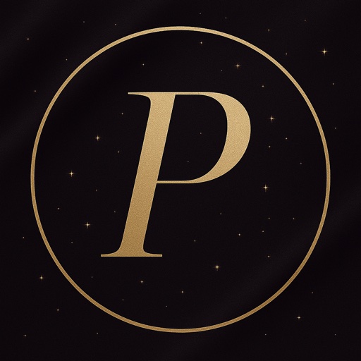 Polished app icon: gold P monogram on black silk