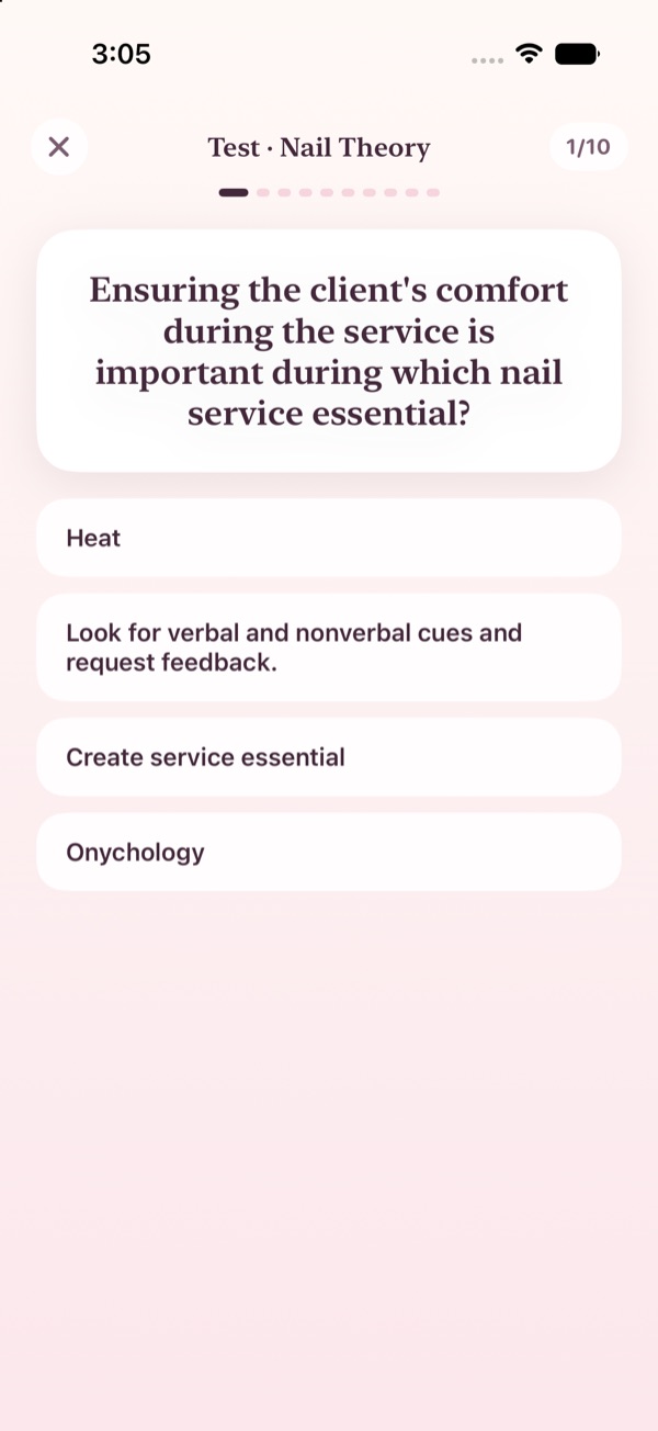 Polished test mode with multiple choice quiz question